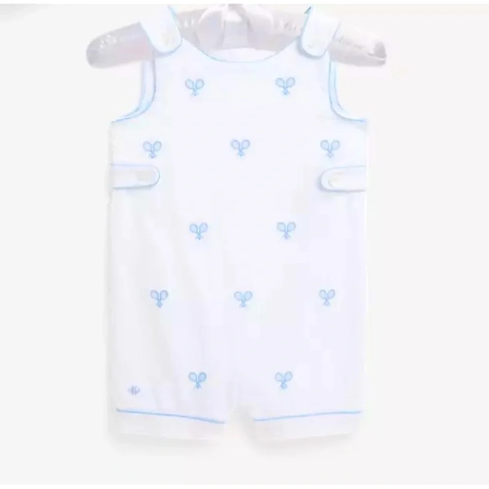 NWT Ralph Lauren Baby Seersucker Embroidered Shortall Tennis Summer‎ Spring